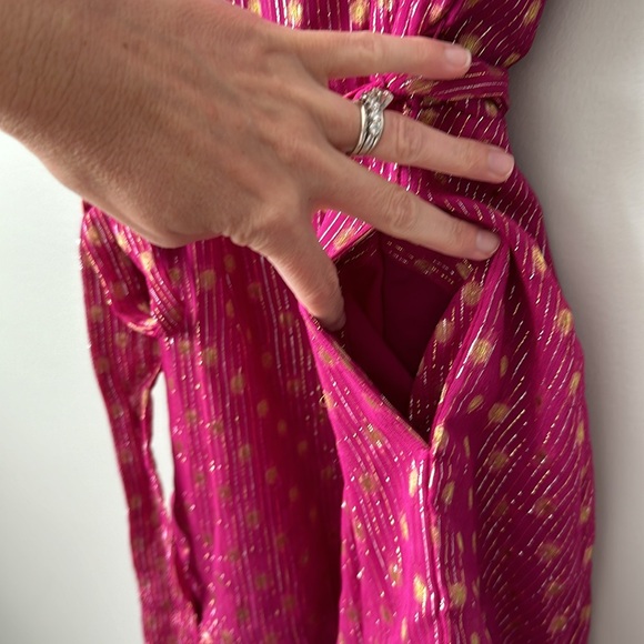 NWT Just Bellina Scarlett Short Knit Romper Metallic Gold Fuchsia Medium - Picture 7 of 7